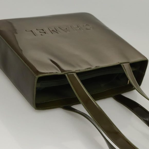 CHANEL Hand Bag Enamel Khaki CC Auth bs23971