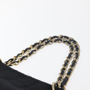 CHANEL Chain Hand Bag Cotton Black Gold CC Auth bs23972-9