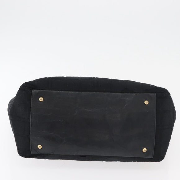 CHANEL Chain Hand Bag Cotton Black Gold CC Auth bs23972