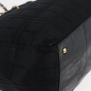 CHANEL Chain Hand Bag Cotton Black Gold CC Auth bs23972-15