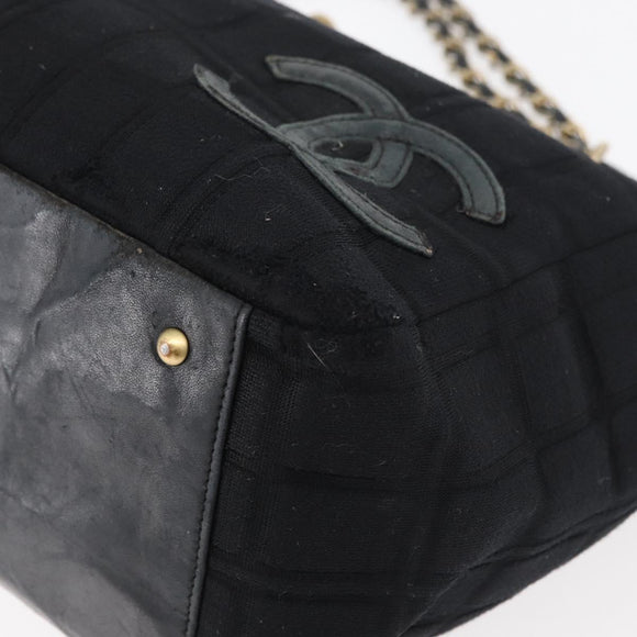 CHANEL Chain Hand Bag Cotton Black Gold CC Auth bs23972