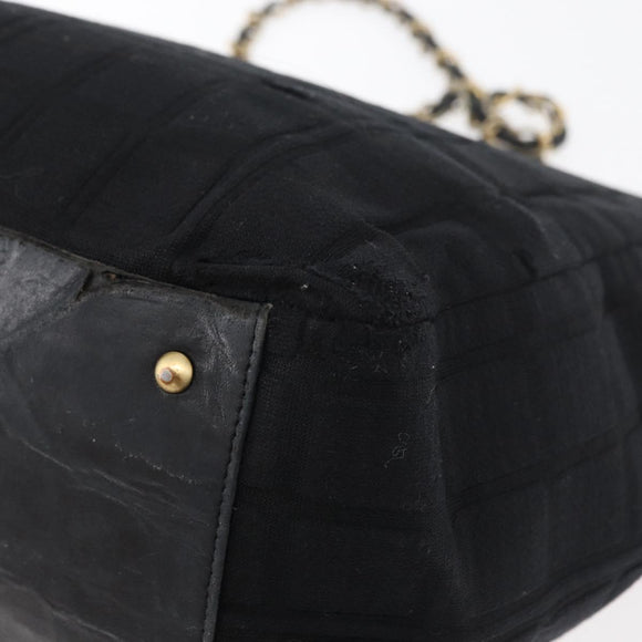 CHANEL Chain Hand Bag Cotton Black Gold CC Auth bs23972