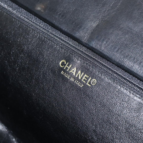 CHANEL Chain Hand Bag Cotton Black Gold CC Auth bs23972