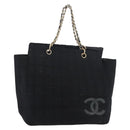 CHANEL Chain Hand Bag Cotton Black Gold CC Auth bs23972-1