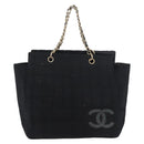 CHANEL Chain Hand Bag Cotton Black Gold CC Auth bs23972-13