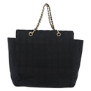 CHANEL Chain Hand Bag Cotton Black Gold CC Auth bs23972-4