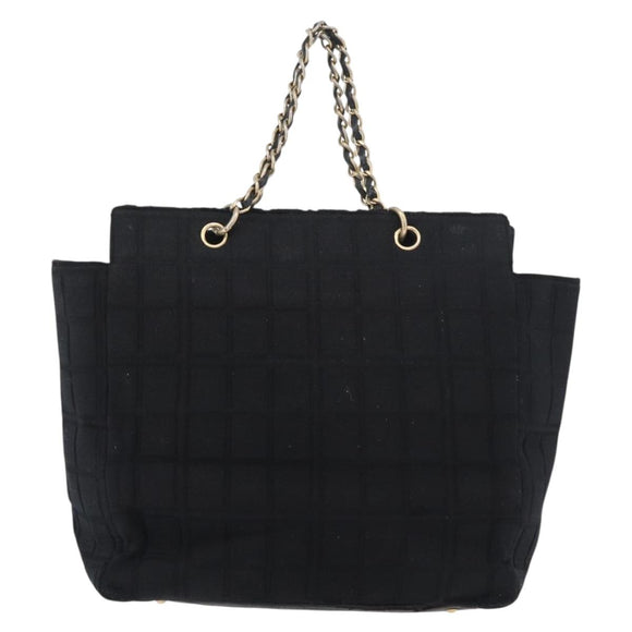 CHANEL Chain Hand Bag Cotton Black Gold CC Auth bs23972