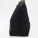 CHANEL Chain Hand Bag Cotton Black Gold CC Auth bs23972-6