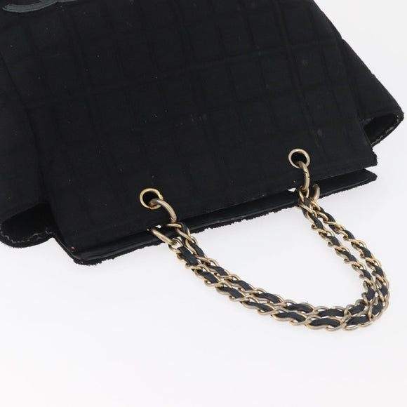 CHANEL Chain Hand Bag Cotton Black Gold CC Auth bs23972