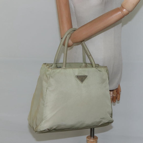 PRADA Hand Bag Nylon Beige Auth bs23980