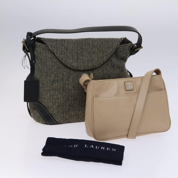 Poro Ralph Lauren Shoulder Bag Wool 2Set Gray Beige Auth bs23987