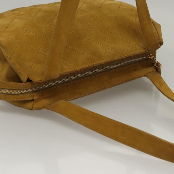 CHANEL Matelasse Hand Bag Suede Yellow CC Auth bs24019