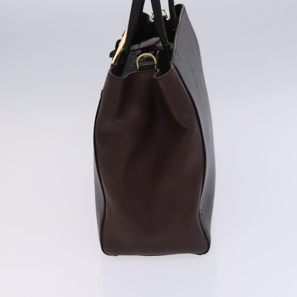 FENDI Toulouse Tote Bag Leather 2way Brown Gold Auth bs24036