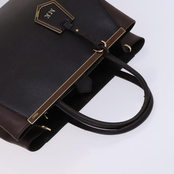 FENDI Toulouse Tote Bag Leather 2way Brown Gold Auth bs24036