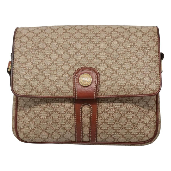 CELINE Macadam Canvas Shoulder Bag PVC Beige Gold Auth bs24047