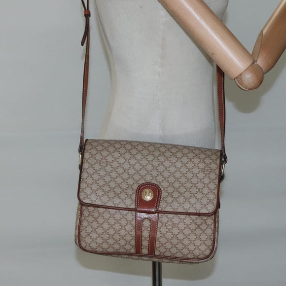 CELINE Macadam Canvas Shoulder Bag PVC Beige Gold Auth bs24047