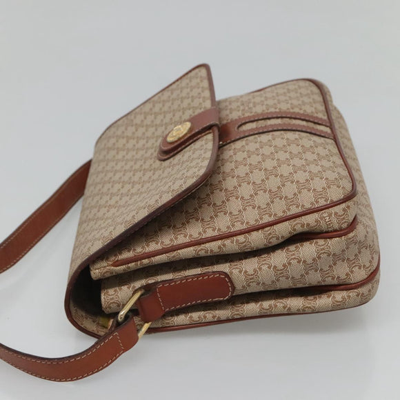 CELINE Macadam Canvas Shoulder Bag PVC Beige Gold Auth bs24047