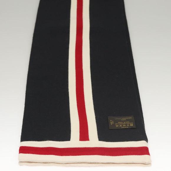LOUIS VUITTON Scarf Wool Navy LV Auth bs24069