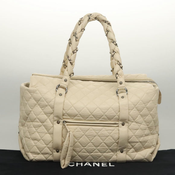 CHANEL Matelasse Hand Bag Leather Beige CC Auth bs24070V