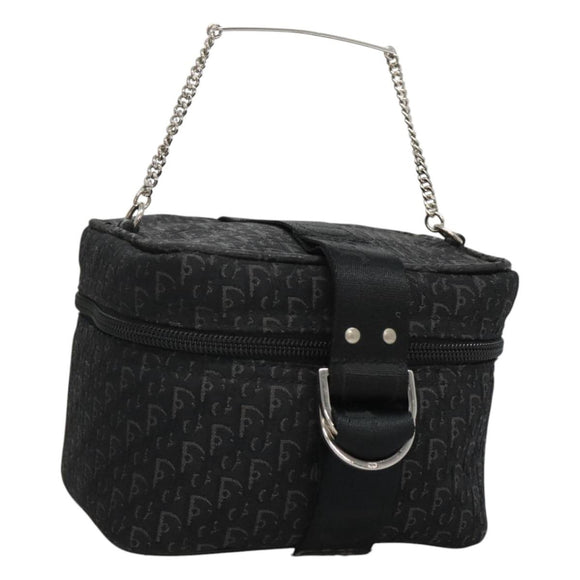 Christian Dior Trotter Canvas Vanity Chain Pouch Black Silver Auth bs24090