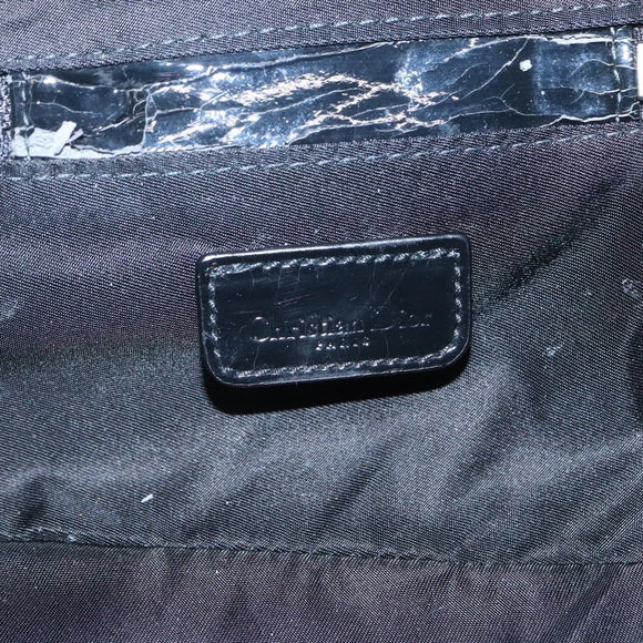 Christian Dior Trotter Canvas Vanity Chain Pouch Black Silver Auth bs24090