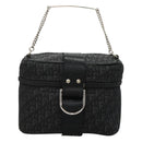 Christian Dior Trotter Canvas Vanity Chain Pouch Black Silver Auth bs24090-13