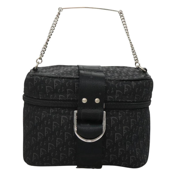 Christian Dior Trotter Canvas Vanity Chain Pouch Black Silver Auth bs24090