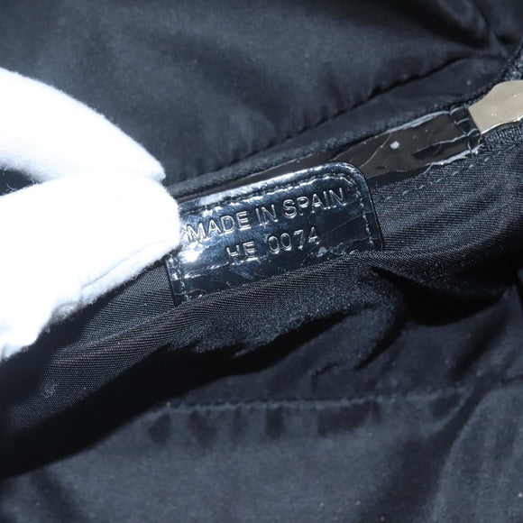 Christian Dior Trotter Canvas Vanity Chain Pouch Black Silver Auth bs24090