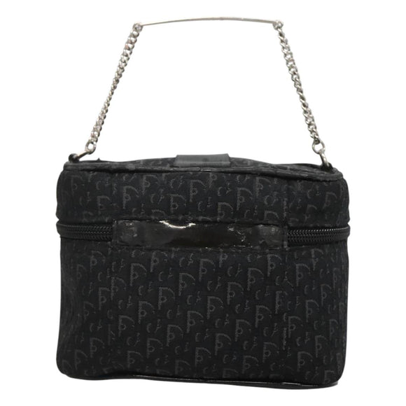 Christian Dior Trotter Canvas Vanity Chain Pouch Black Silver Auth bs24090