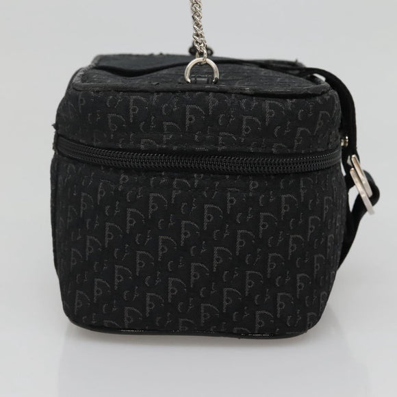 Christian Dior Trotter Canvas Vanity Chain Pouch Black Silver Auth bs24090