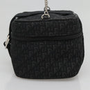 Christian Dior Trotter Canvas Vanity Chain Pouch Black Silver Auth bs24090-4