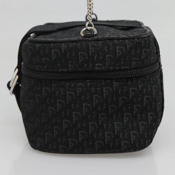 Christian Dior Trotter Canvas Vanity Chain Pouch Black Silver Auth bs24090