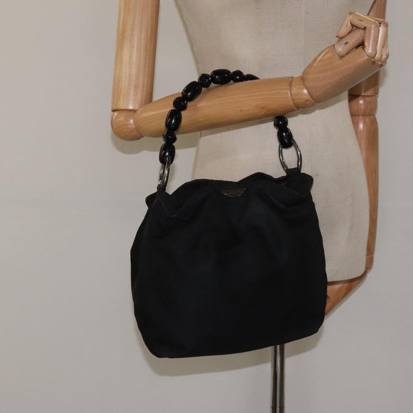 Christian Dior Maris Pearl Hand Bag Nylon Black Auth bs24098