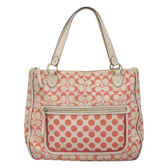 Coach Signature Tote Bag Canvas Pink Auth bs24113