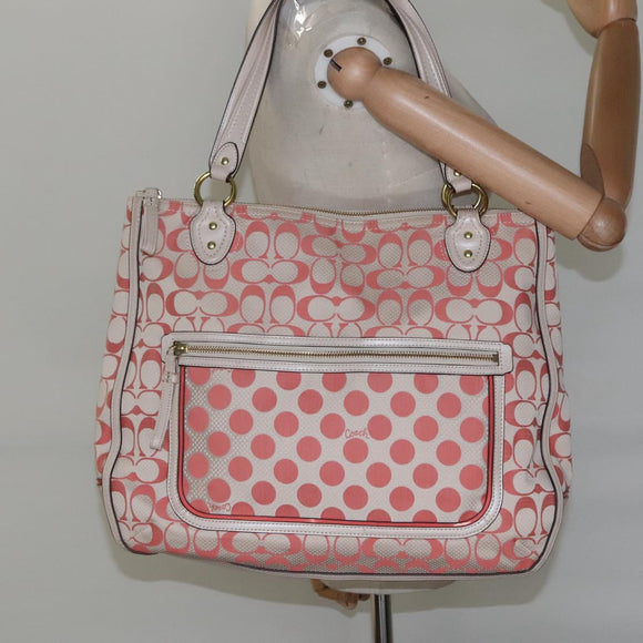 Coach Signature Tote Bag Canvas Pink Auth bs24113