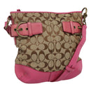 Coach Signature Shoulder Bag Canvas Beige Pink Auth bs24115-1