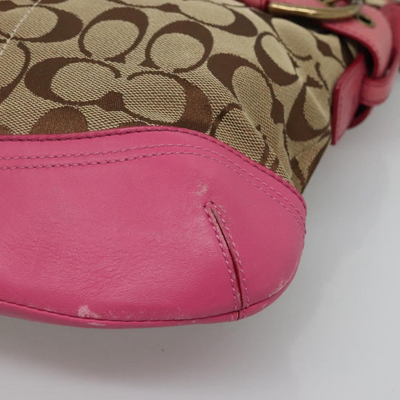 Coach Signature Shoulder Bag Canvas Beige Pink Auth bs24115