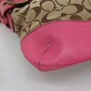 Coach Signature Shoulder Bag Canvas Beige Pink Auth bs24115-14