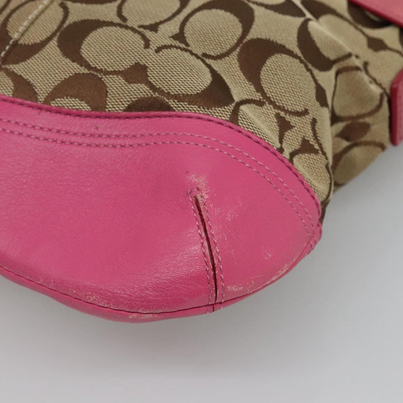 Coach Signature Shoulder Bag Canvas Beige Pink Auth bs24115