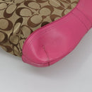 Coach Signature Shoulder Bag Canvas Beige Pink Auth bs24115-16