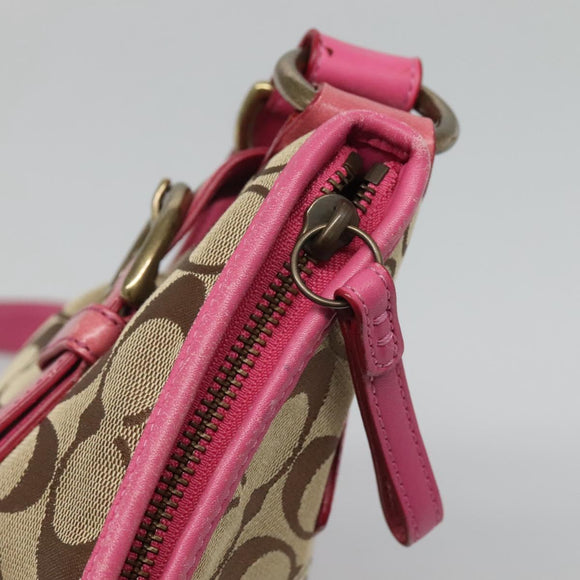 Coach Signature Shoulder Bag Canvas Beige Pink Auth bs24115