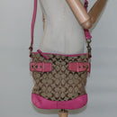 Coach Signature Shoulder Bag Canvas Beige Pink Auth bs24115-21