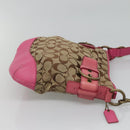 Coach Signature Shoulder Bag Canvas Beige Pink Auth bs24115-3