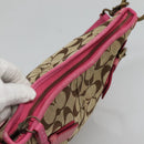 Coach Signature Shoulder Bag Canvas Beige Pink Auth bs24115-6