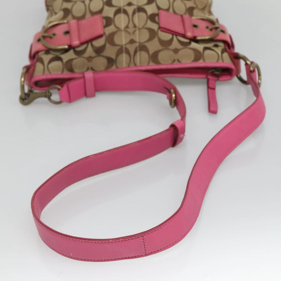 Coach Signature Shoulder Bag Canvas Beige Pink Auth bs24115