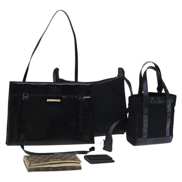 GUCCI GG Canvas Shoulder Bag Patent leather 5 Set Black Auth bs24165