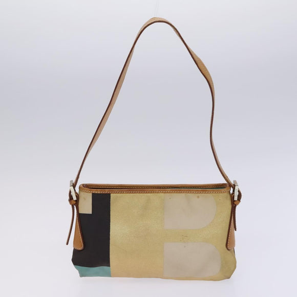 BALLY Shoulder Bag Canvas Leather 5 Set Beige Brown Navy Auth bs24168