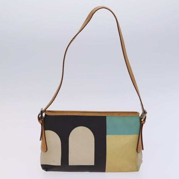 BALLY Shoulder Bag Canvas Leather 5 Set Beige Brown Navy Auth bs24168