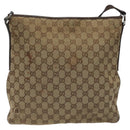 GUCCI GG Canvas Shoulder Bag Beige Silver 113013 Auth bs24169-13