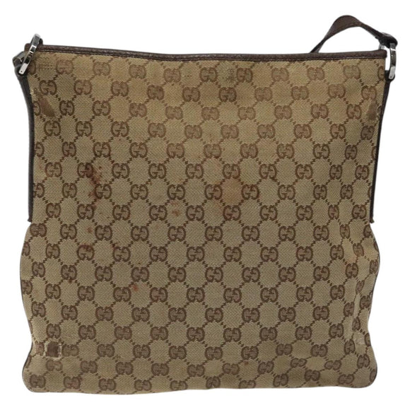 GUCCI GG Canvas Shoulder Bag Beige Silver 113013 Auth bs24169